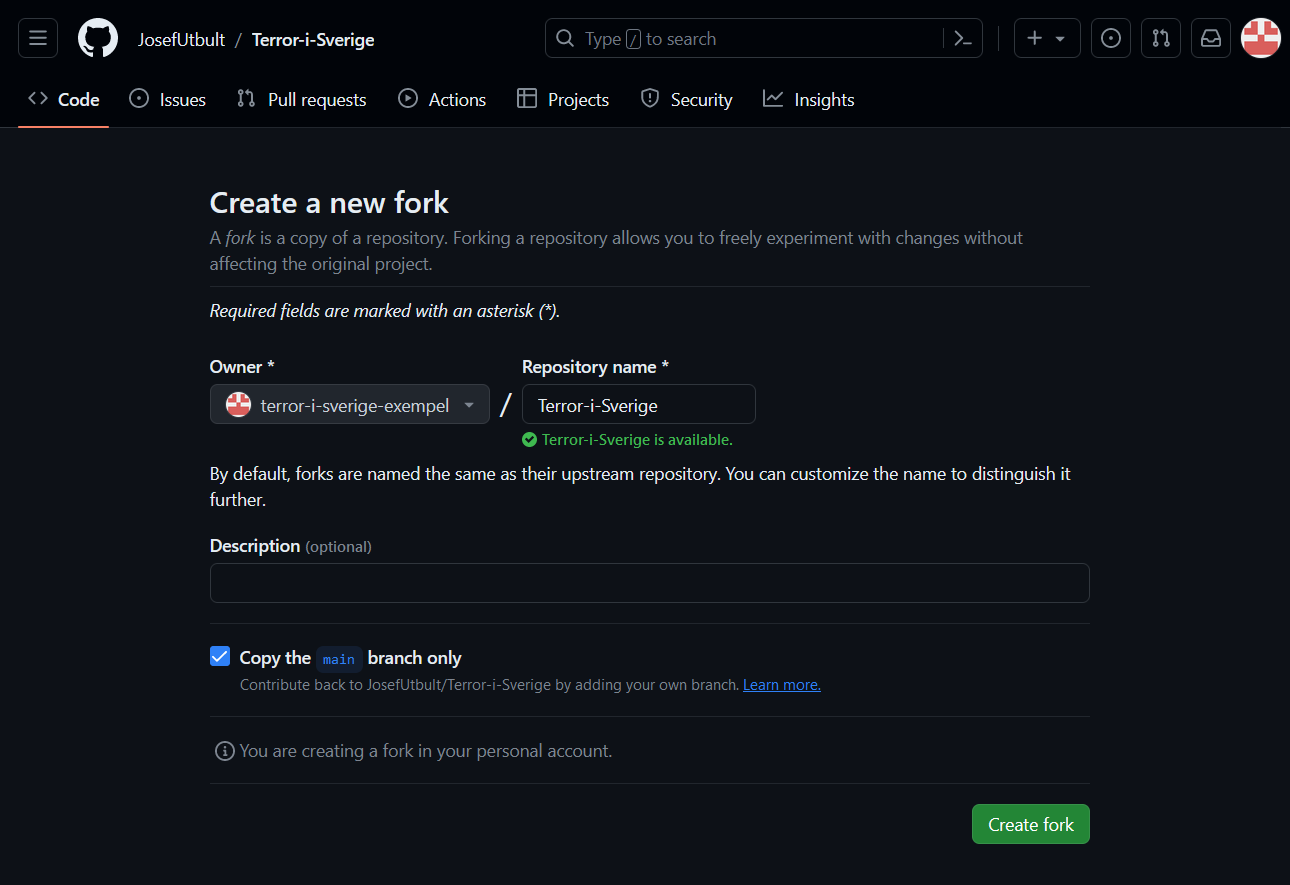 GitHub Create Fork